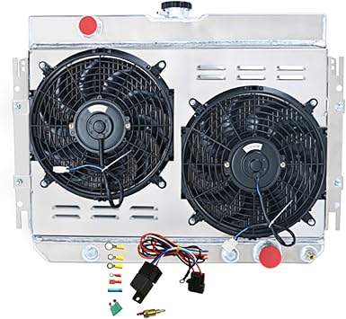 Aluminum Radiator For Chevy 1963-1968 Bel Air Impala,1964-1965 Chevelle El Camino,1967-1968 Caprice,1963-1968 Biscayne,59-61 Kingswood L6 V8 GAS,3 Rows Radiator+Shroud Fan+Relay Kits