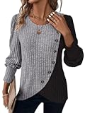 Womens Knit Sweaters 2025 Fall Winter Casual Long Sleeve Ribbed Colorblock Button Pullover Tops