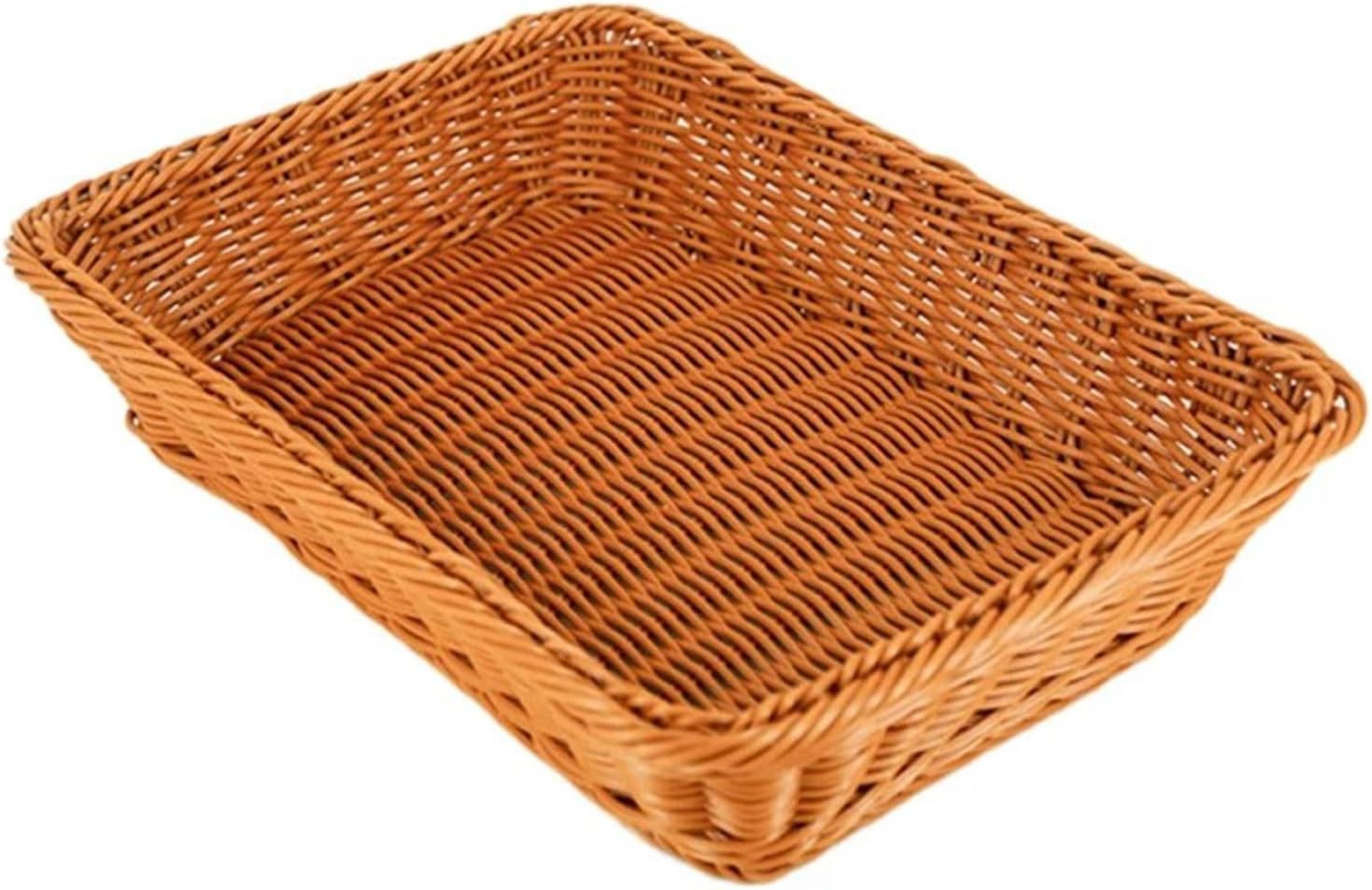 Poly Wicker Woven Bread Basket Imitation Rattan Fruit Basket Tray Stackable Rectangular Food Baskets for Serving Display Storage Kitchen Restaurant Home Vegetable(30 * 20 * 7cm)