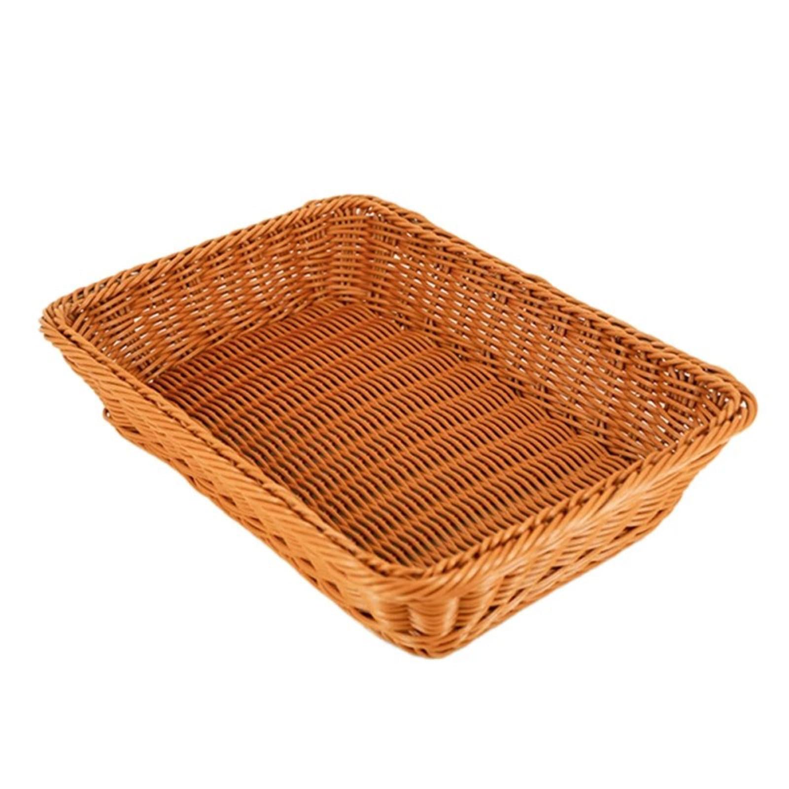 Tikwoork Poly Wicker Woven Bread Basket Imitation Rattan Fruit Basket Tray Stackable Rectangular Food Baskets for Serving Display Storage Kitchen Restaurant Home Vegetable(30 * 20 * 7cm)