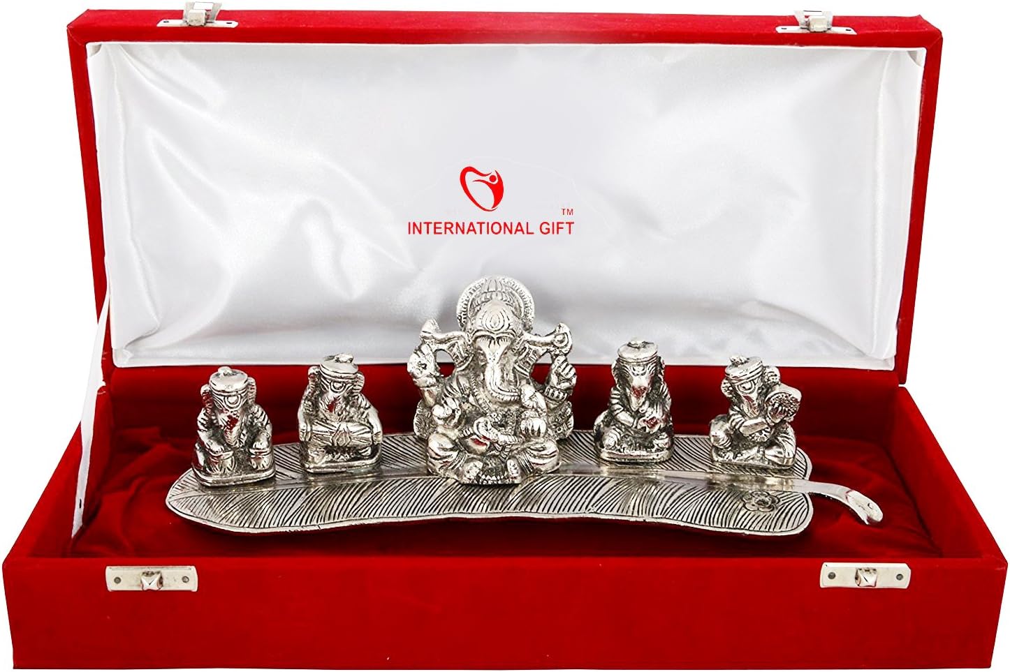INTERNATIONAL GIFTยฎ Musical Ganesh with Red Velvet Box (Silver Musical Ganesh)