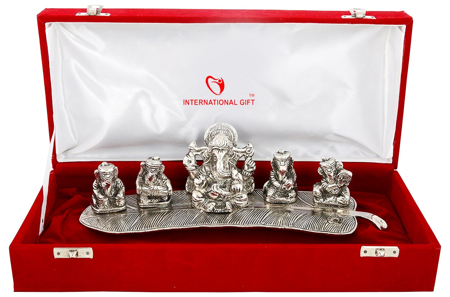 INTERNATIONAL GIFT Musical Ganesh with Red Velvet Box (Silver Musical Ganesh)-image-35
