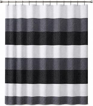 Dainty Home Ombre Waffle Weave Shower Curtain 70 x 72 Black Textured Fabric Shower Curtain, Hotel Style Waffle Weave Bathroom Curtain, Water Resistant Polyester Ombre Shower Curtain