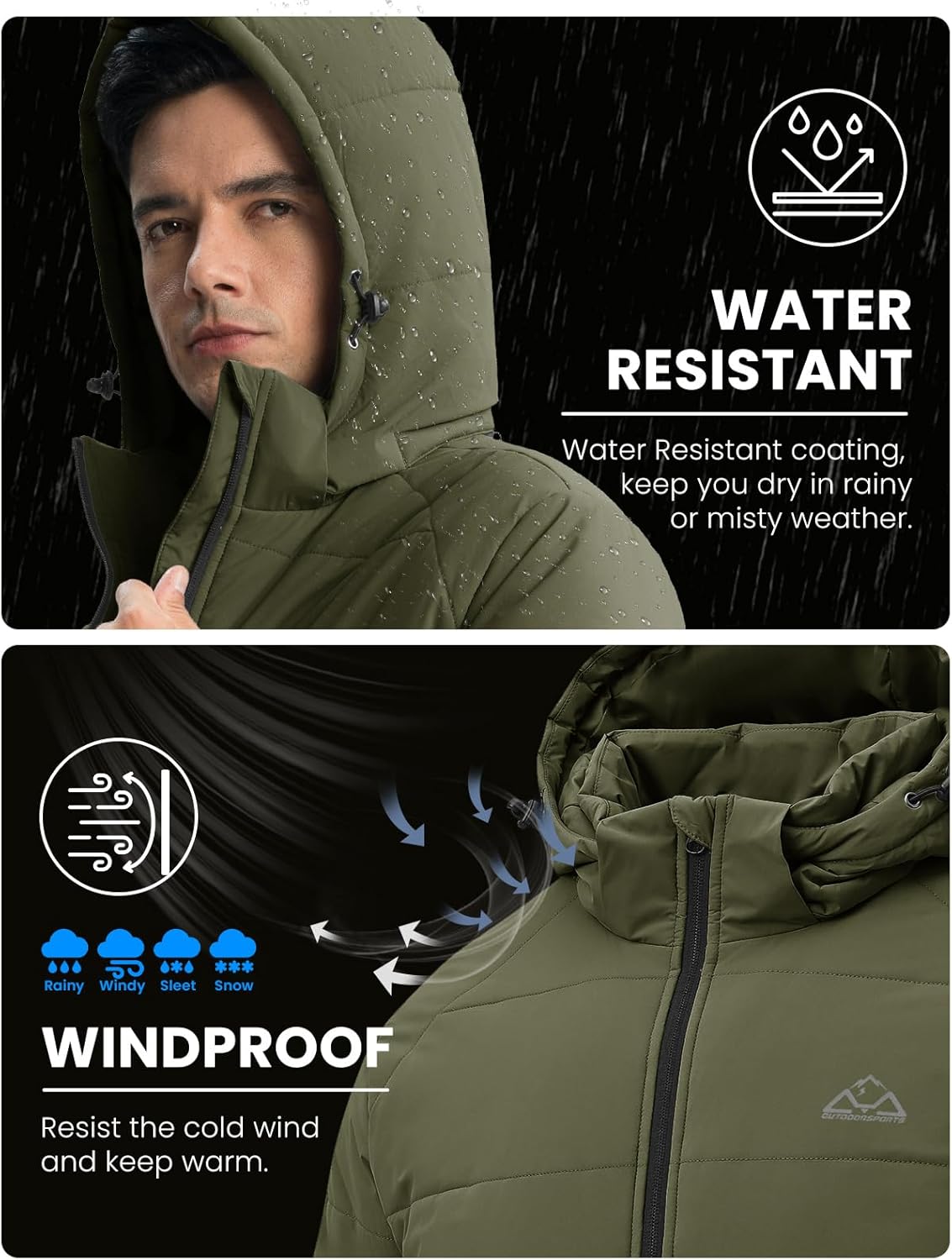 Rdruko Men's Puffer Jacket Hooded Sherpa Lined Water Resistant Insulated Thermal Winter Coats - Image 5