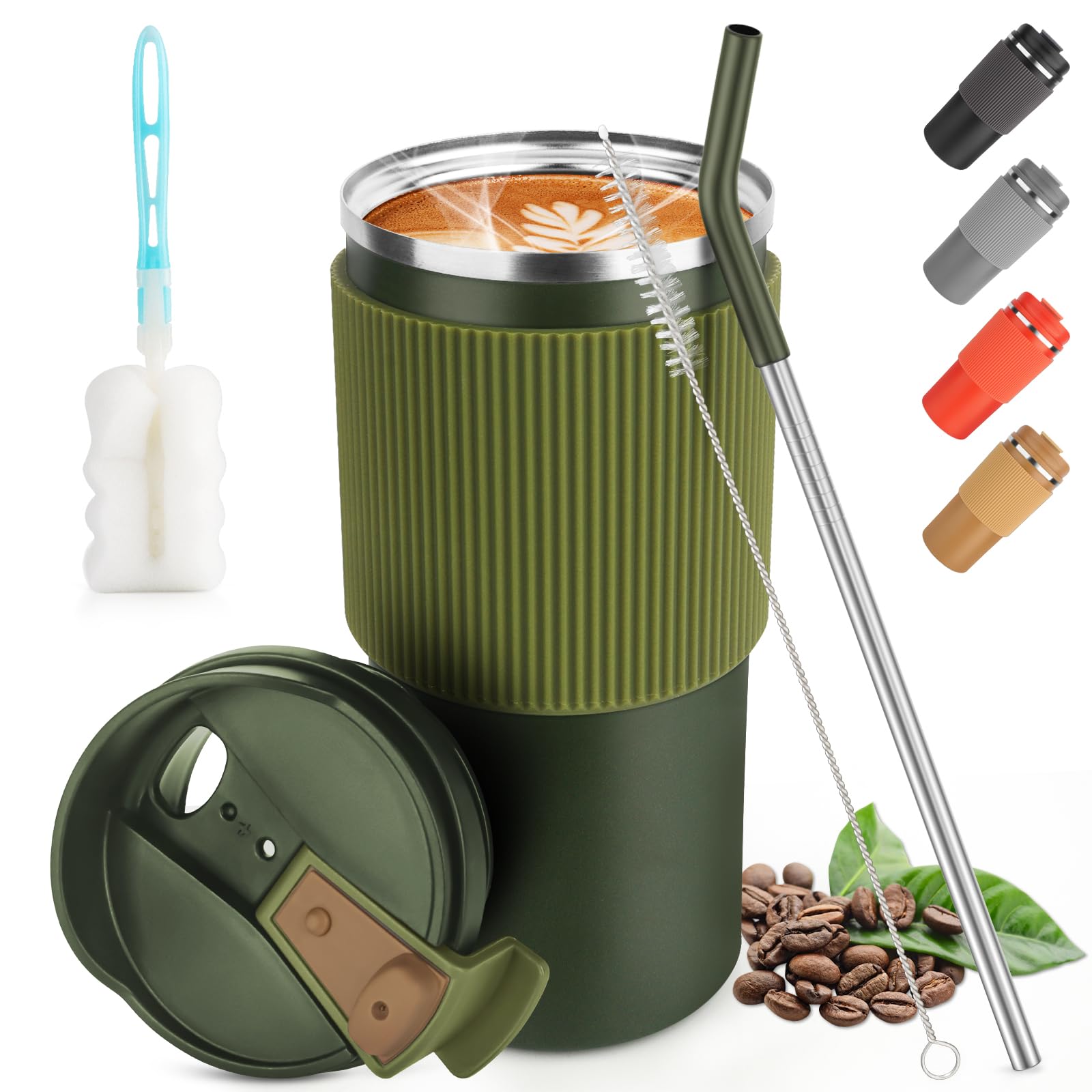 CS COSDDI Kubek termiczny, kubek do kawy na wynos, 450 ml, szczelny, podróżny kubek z pokrywką, kubek do kawy na wynos, kubek podróżny do herbaty, kawy, gorącej wody, kawy