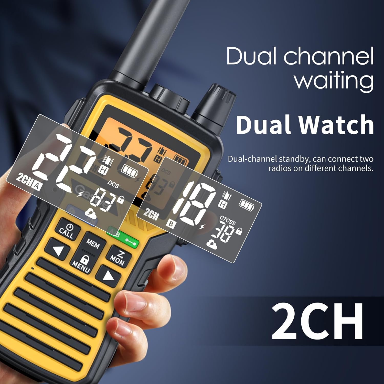 GU1 Long Range Walkie Talkies, 2 Way Radio Walkie Talkie with Flashlingts, 60 Channels & 121 Privacy Codes, NOAA Weather Alert, VOX, FM Radio, SOS for Job Site, Hiking, Camping (Yellow)