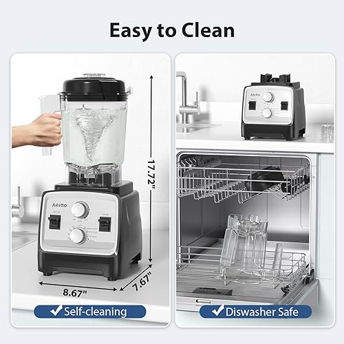 Miniatura 6 de Aeitto Licuadoras para cocina con motor de 1800 W, 68 onzas de gran capacidad, combo de licuadora y molinillo 2 en 1, licuadora profesional sin BPA