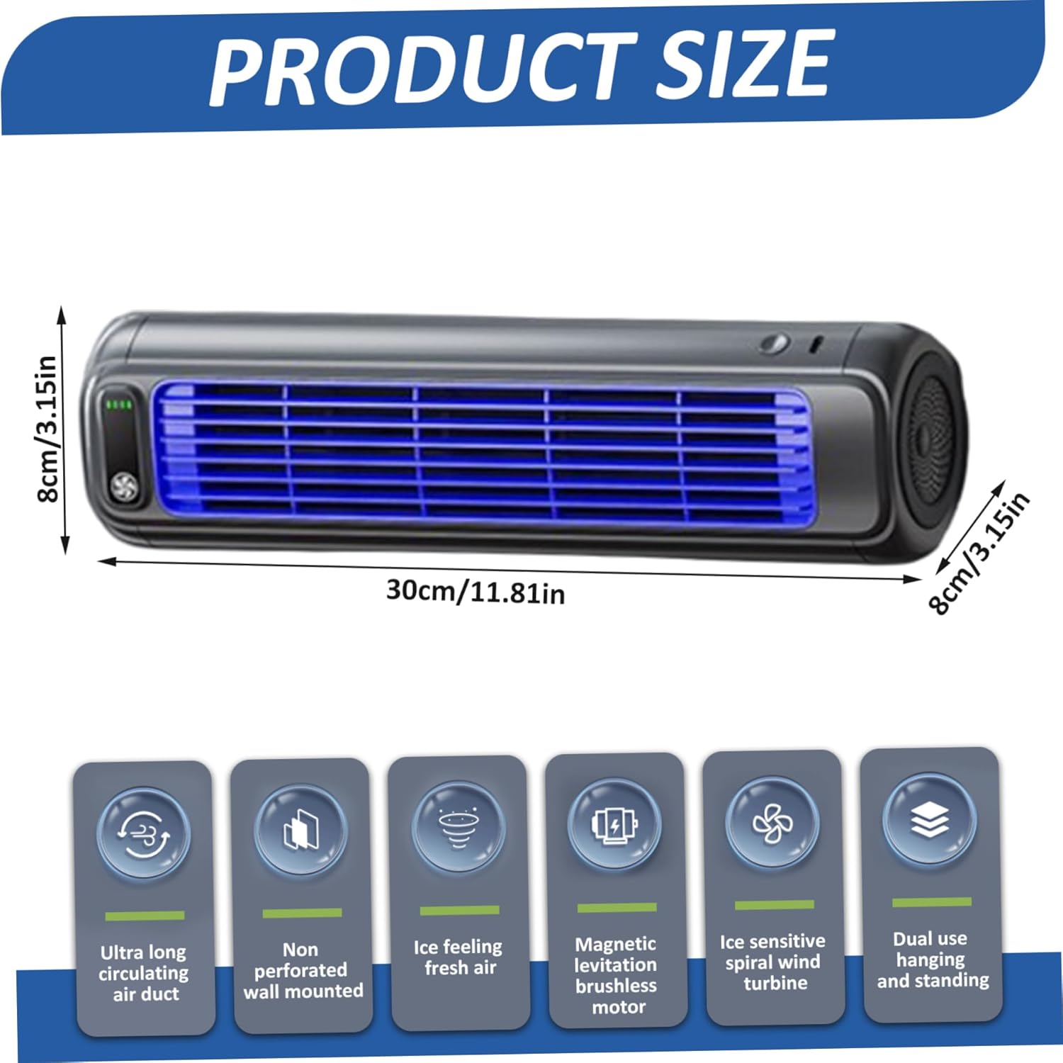 Portable Air Conditioners, 3-Speed Rechargeable & Circulating Small Air Conditioner, Hanging & Standing Desk Fan with Wind Direction Grid for Home, Office, Camping