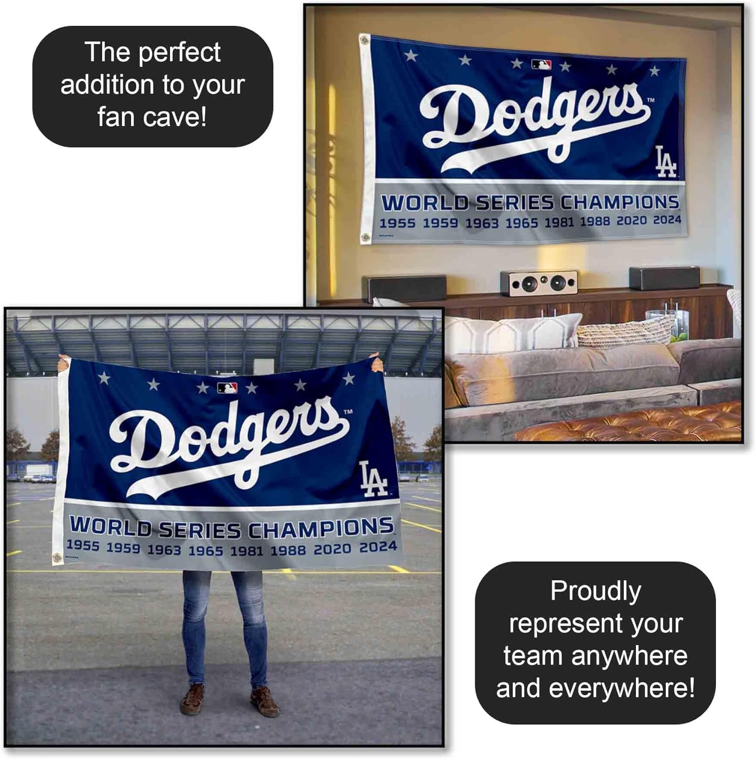 Los Angeles Dodgers 8 Time World Champions Series 3x5 Flag