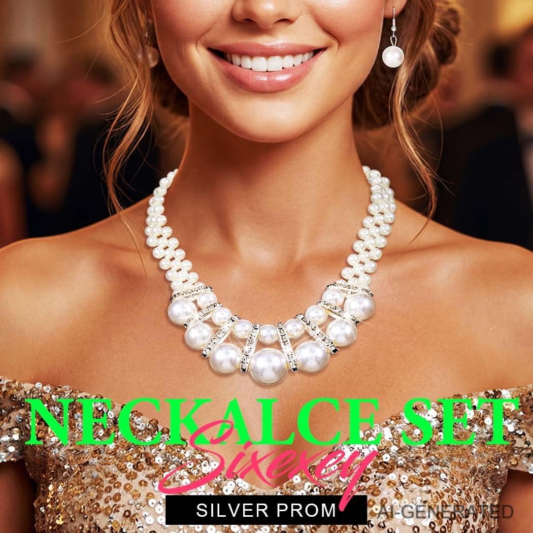 Sixexey Pearl Necklace and Earrings White Pearl Jewelry Set for Women | Wedding Bridal Necklace Jewelry Accessories for Women