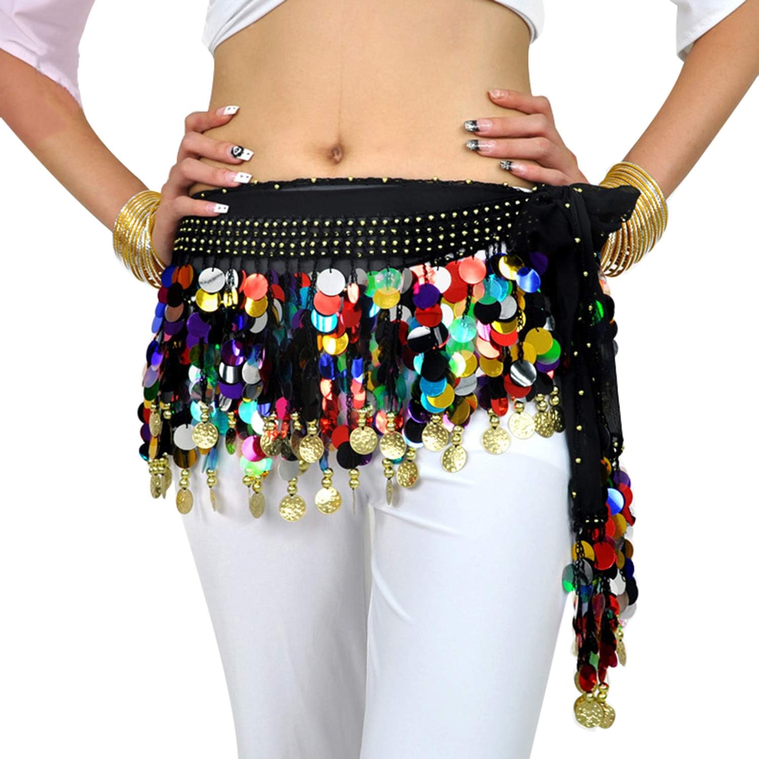 88 Colorful Gold Coins Chiffon Belly Dance Hip Scarf Dance Skirt Belt Waist Chain