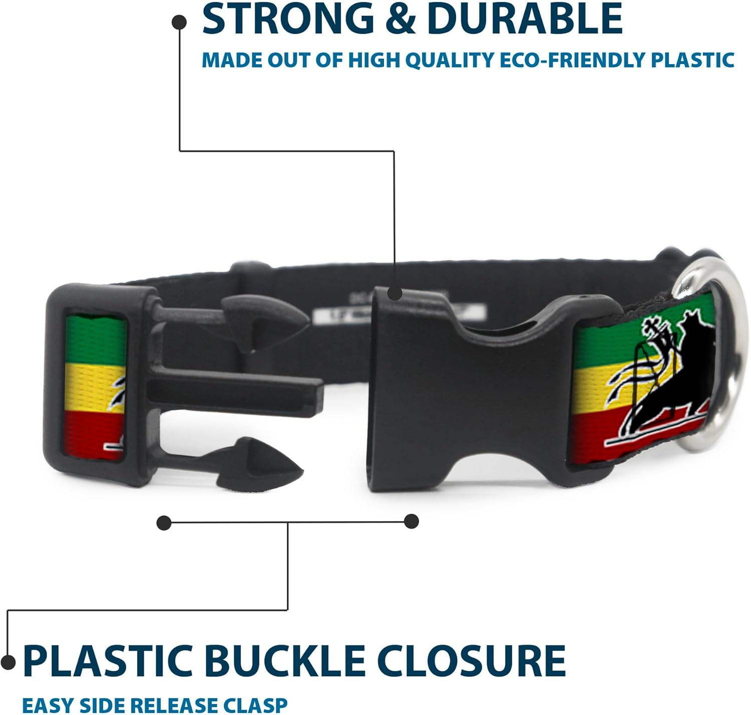 Buckle-Down PC-W31261-WL Plastic Clip Collar, Rasta Lion, 1.5" Wide-Fits 18-32" Neck-Large