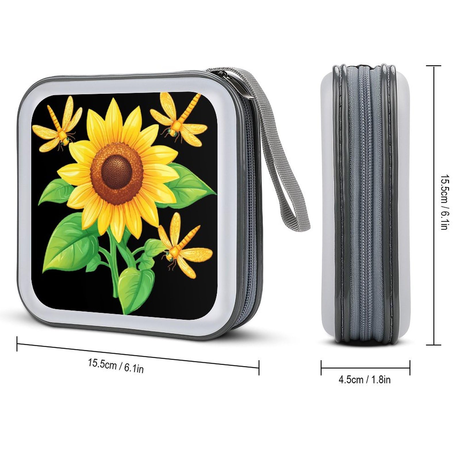 Dragonfly Sunflower CD Case Plastic DVD Case Holder Wallet Disc Storage Organizer for Car Travel