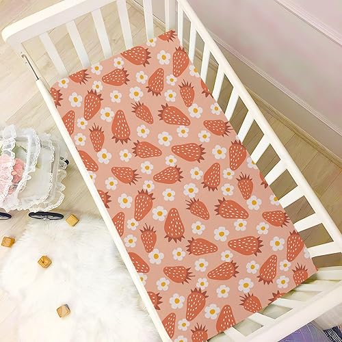 Miniatura 5 de Sábanas de cuna de fresa de dibujos animados, sábanas ajustables elásticas para cuna para niños y niñas, sábana unisex acogedora para cuna de bebé,