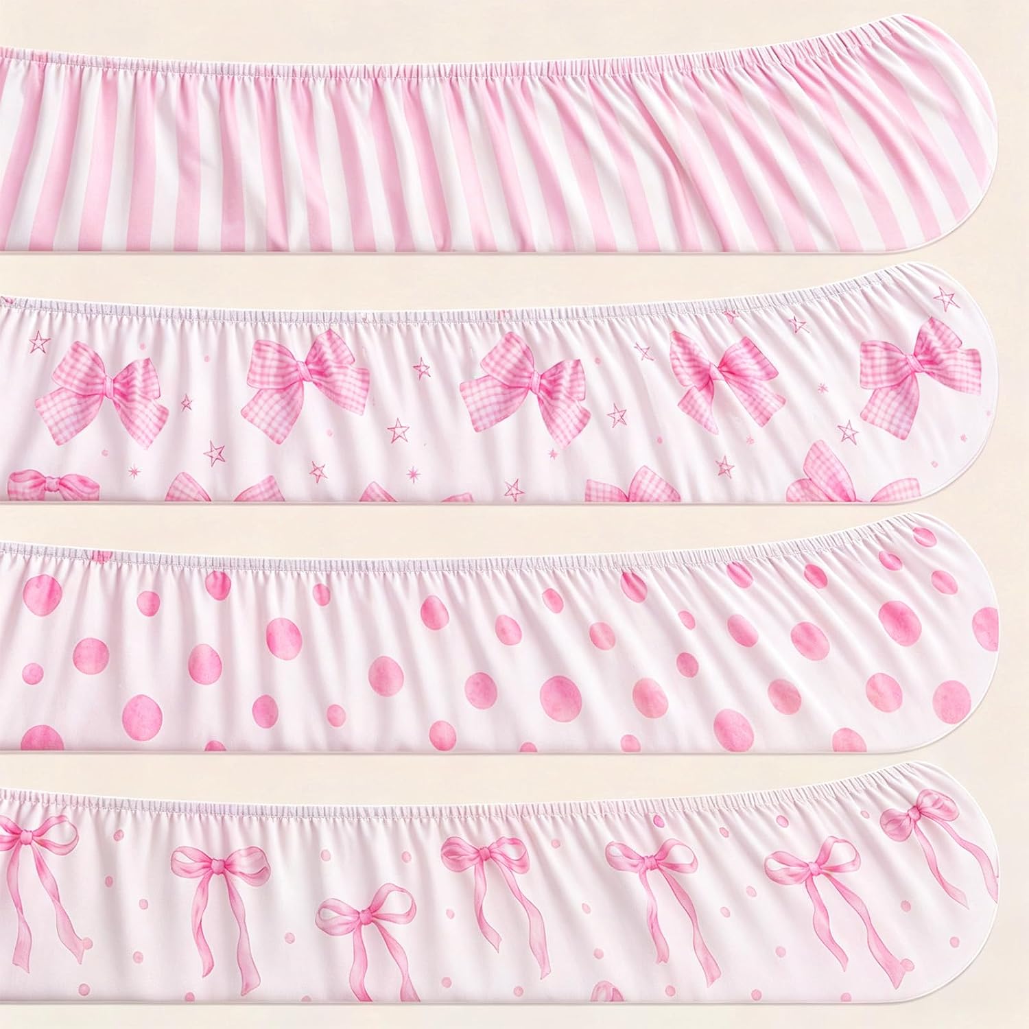 4 Pack Pink Bow Crib Sheets Girls - Fits Standard 52"x28"x8" Crib & Toddler Mattress, Soft Breathable Polyester Baby Nursery Bedding, Coquette Bow Polka Dot Stripe Printed Fitted Sheets for Girls