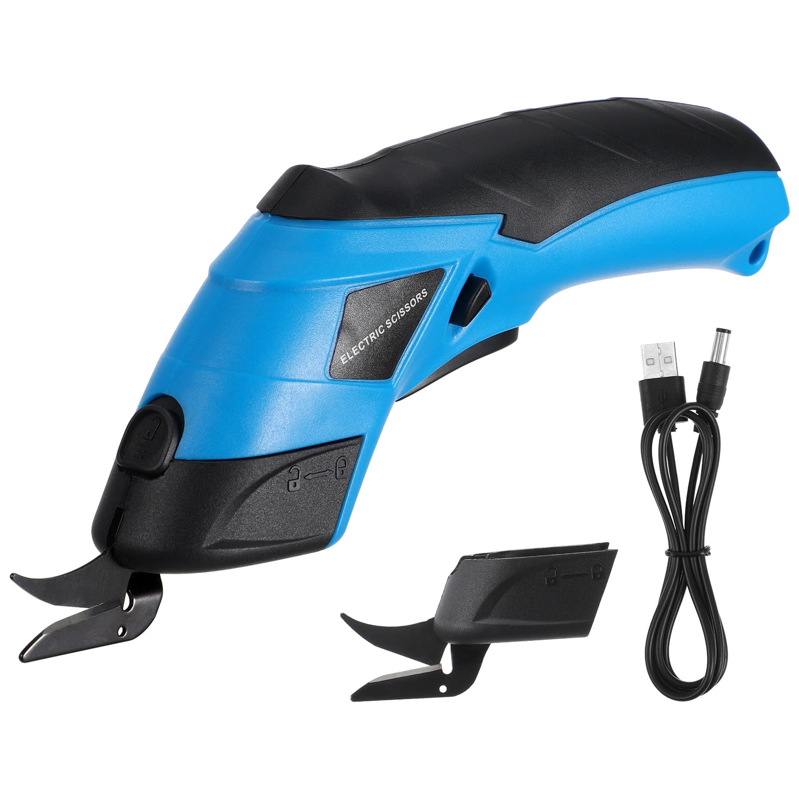 SEWACC Tijeras Eléctricas Recargables Inalámbricas y Cuerpo Abs para Cortar Tela Cuchillas Fuertes de Acero Manganeso Ideales para Costura y Manualidades