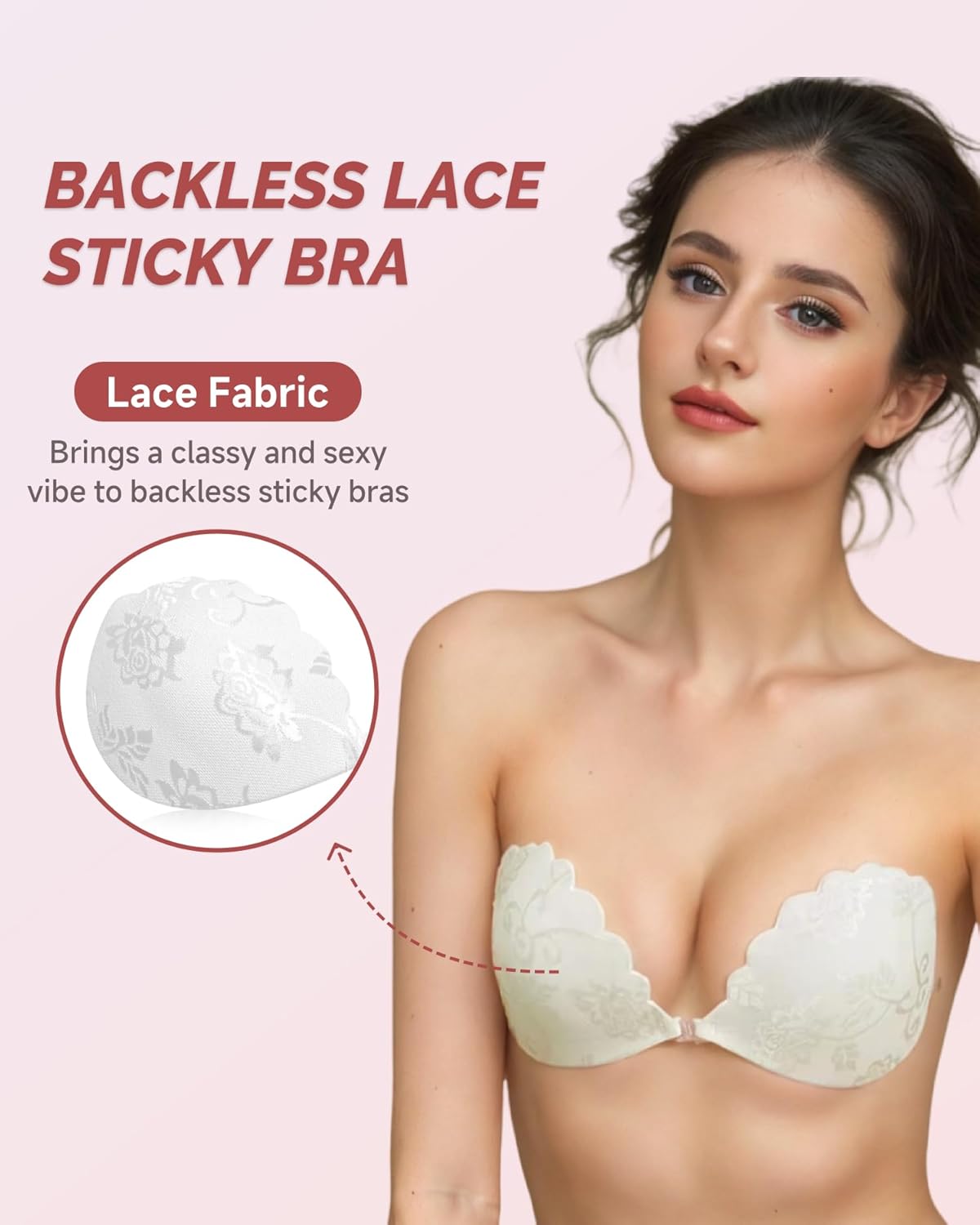 Backless Strapless Bra for Push Up, Lace Padded Adhesive Invisible Sticky for Women and Wedding Dress - Image 2