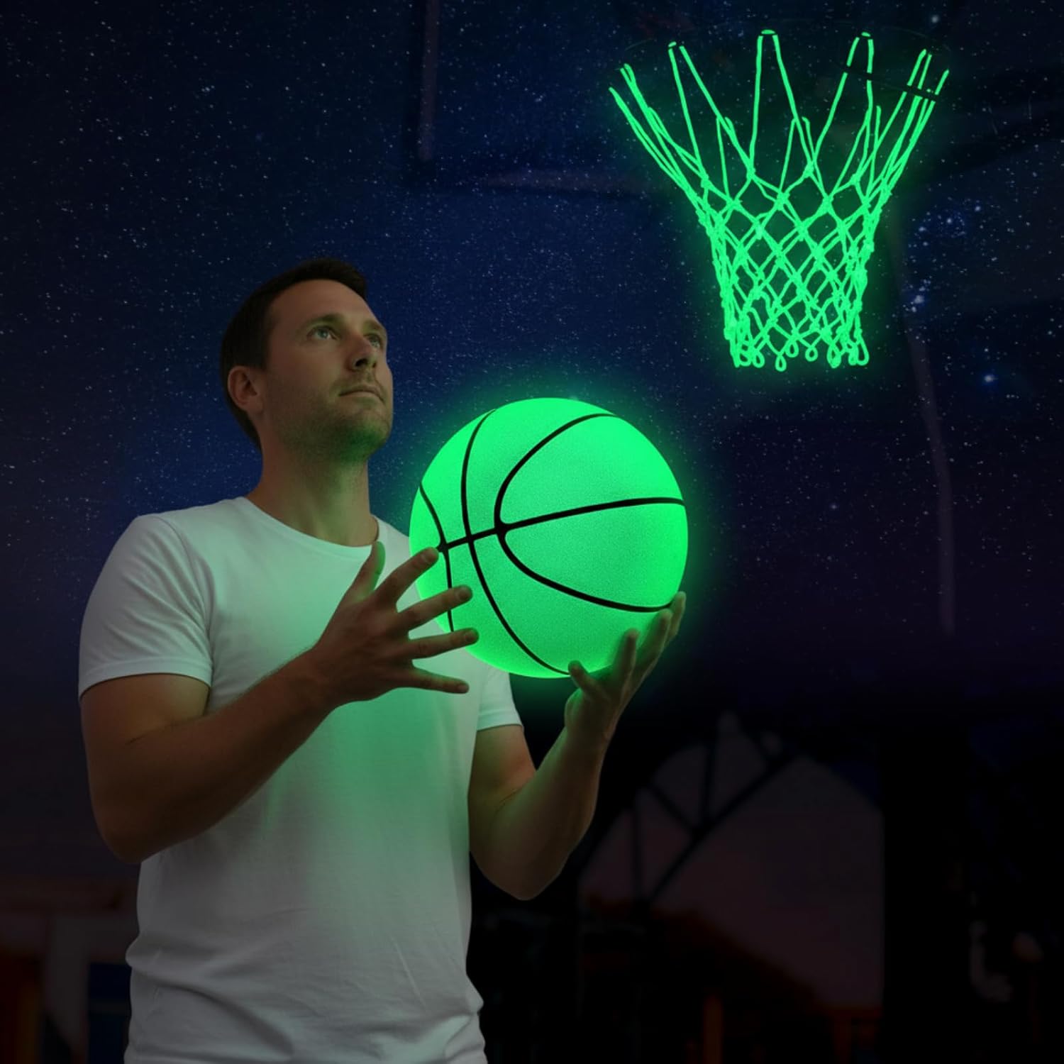 Jenaai 3 Pcs Glow Basketball Set, Includes Size 7 Glowing Basketball Light up Nightlight Net with Pump for Hoop Luminous Sports Gift Sports Prize Back to School