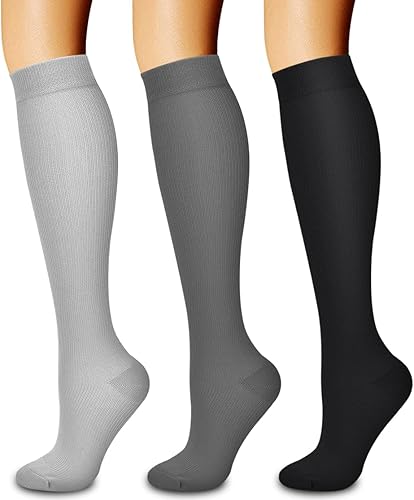 Paquete de 3 pares de calcetines de compresión médica para mejorar la circulación de mujeres y hombres, para correr, hacer deporte y amamantar