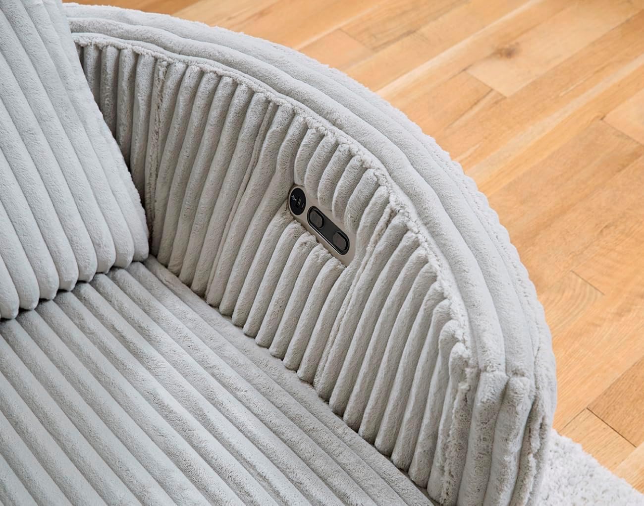 BOWERY HILL Modern Fabric Swivel Glider Recliner, Mega Gray Finish, 100% Polyester Upholstery, 240-Degree Swivel, Power Reclining and Gliding Motion, Includes Comfort Pillows, 41" W x 38" D x 41" H
