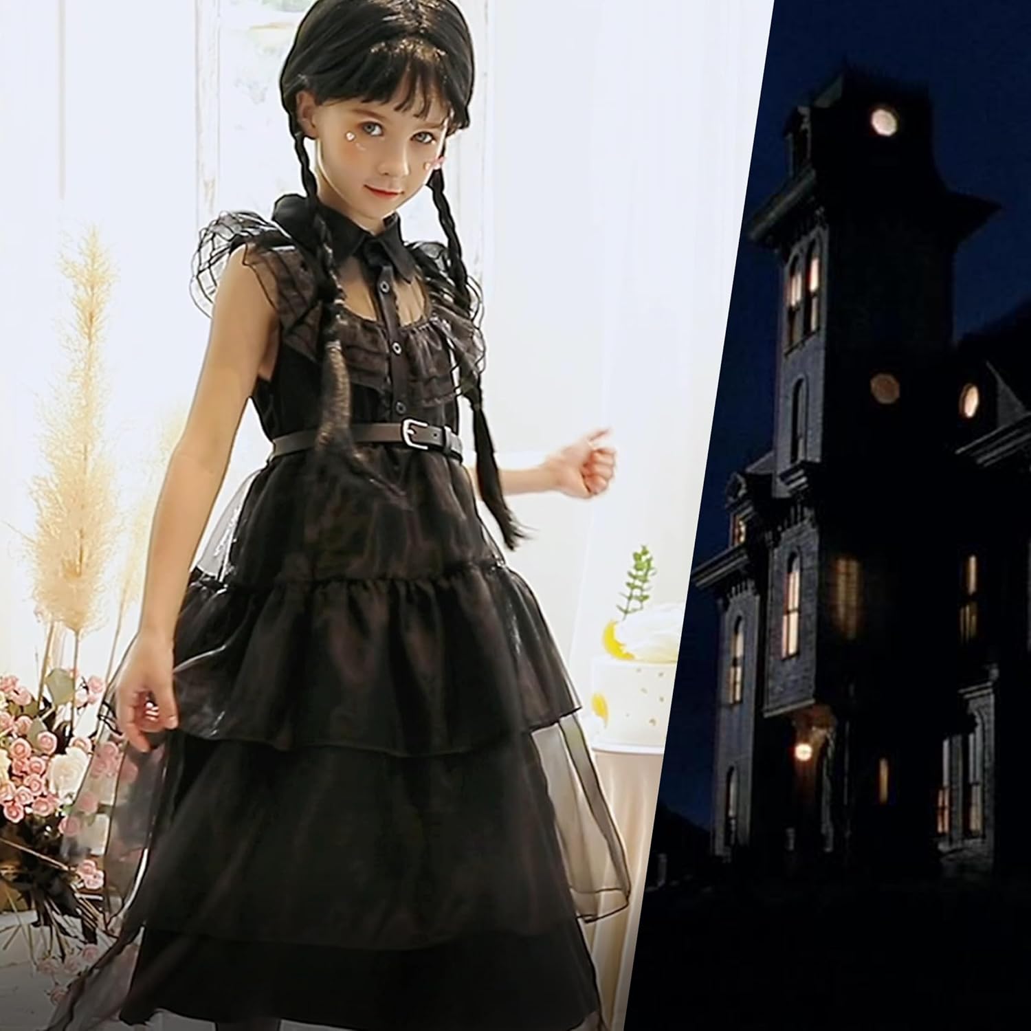 Black Costume Dress For Girls Cosplay Halloween School Rave Birthdays Party Kid Dress up Outfits 5-12Y - Image 3