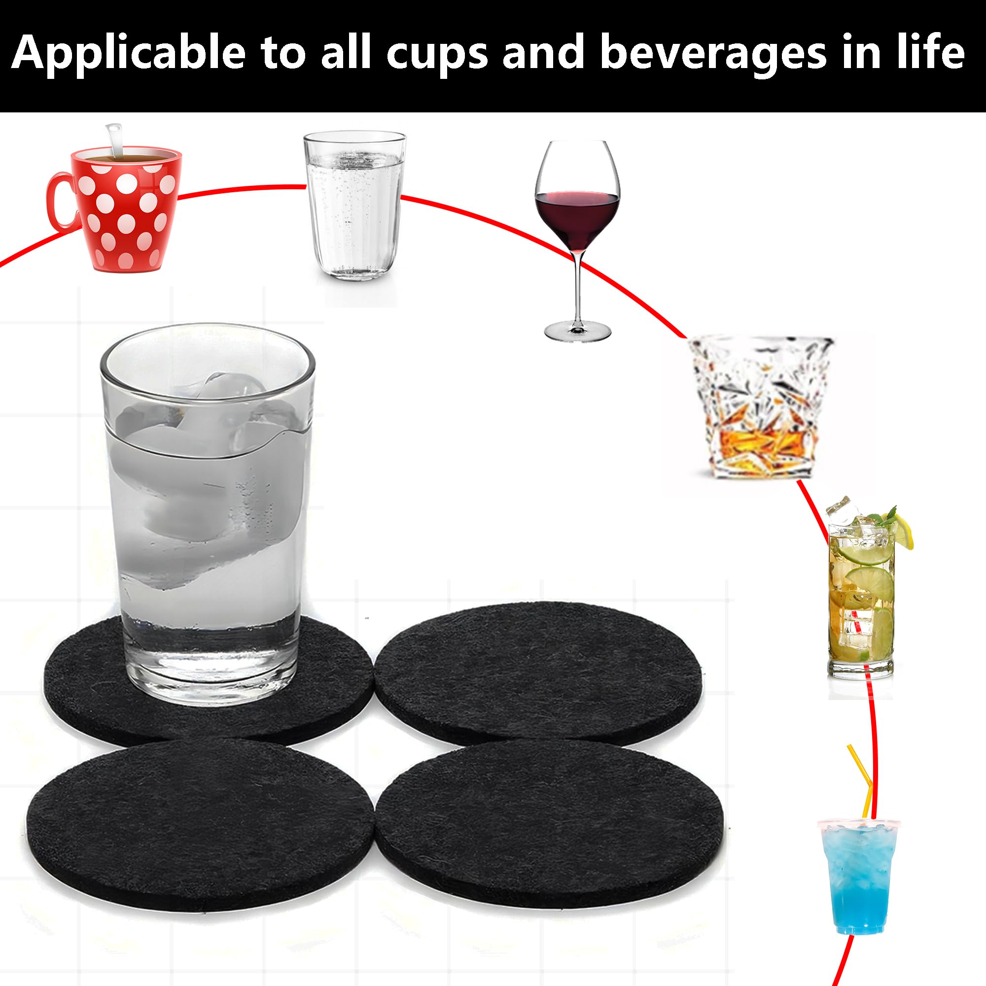 Lot De 8 Dessous De Verre Ronds Unis Double Face En Feutre De 5 Mm D'épaisseur Très Absorbants (rouge, Gris
