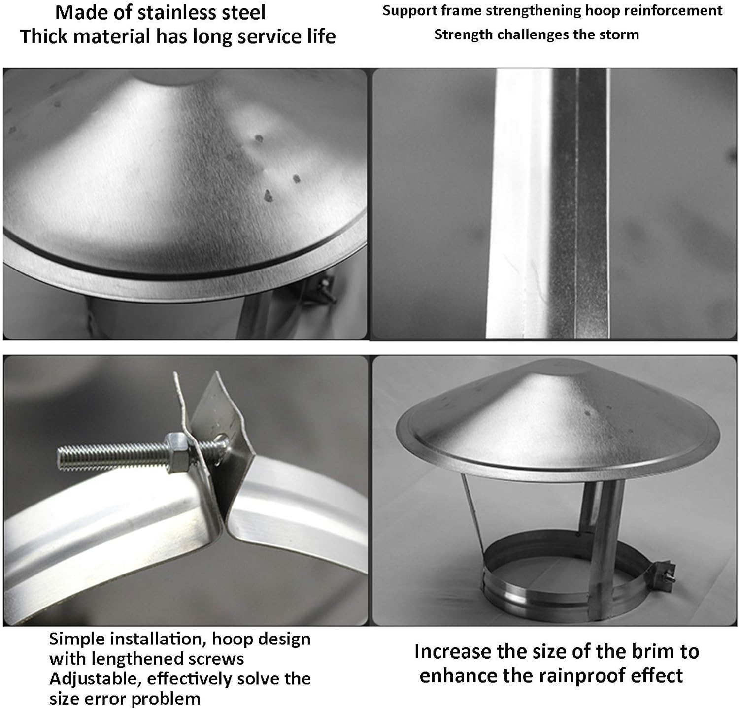 Stainless Steel Chimney Cowl Chimney Cowl Bird Guard Rain Cover Protector Cap Pot Draught Fire Roof Cowl (Hoop100mmHat300mm)