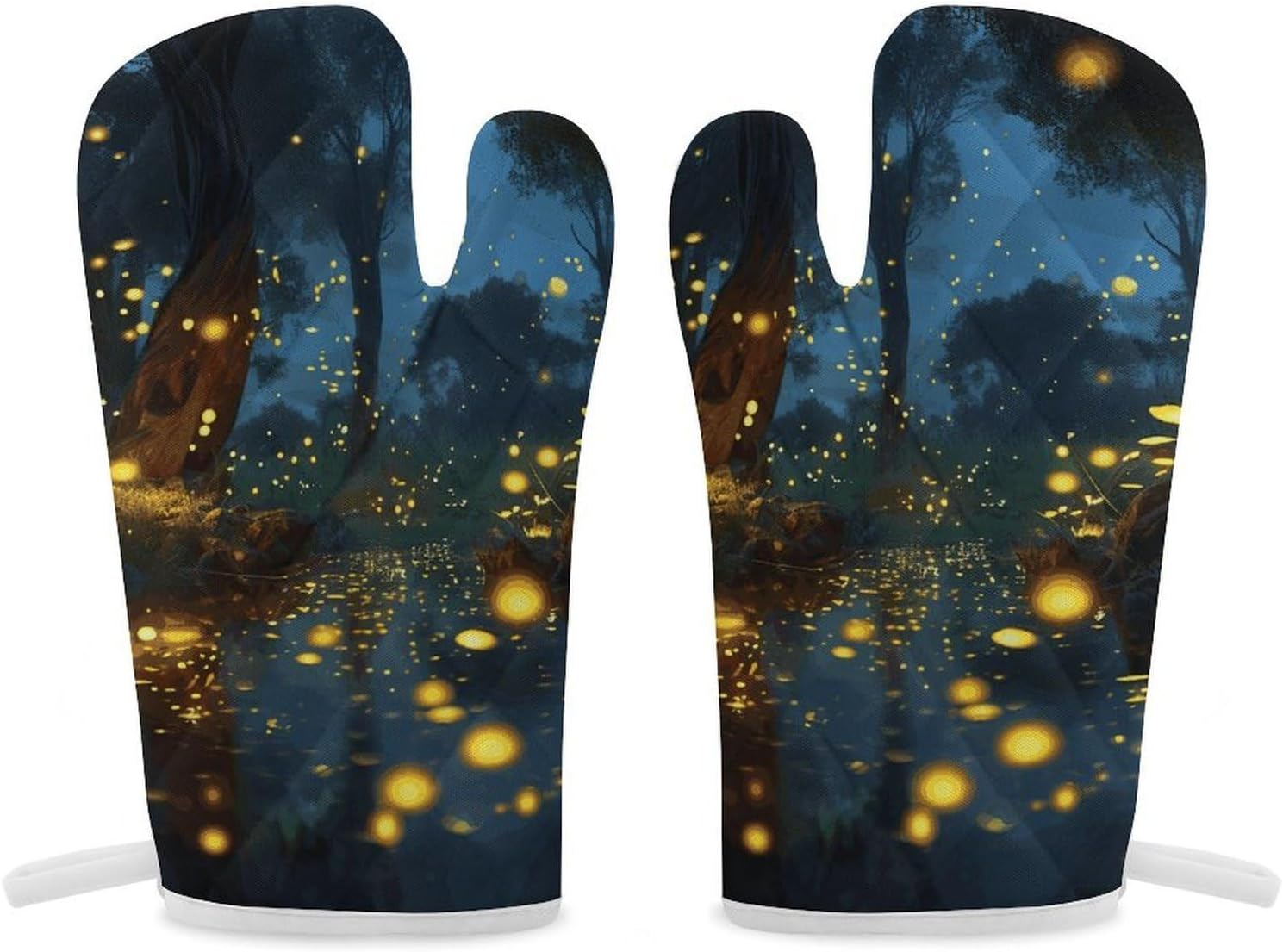 2 Pcs Oven Mitts Heat Resistant Kitchen Gloves Soft Safety Fireflies Oven Glove for Microwave, Barbecue
