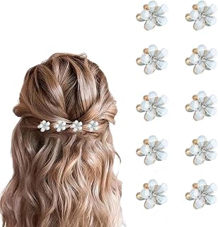 8 Pcs Small Mini Pearl Claw Clips with Flower Design, Sweet Artificial Bangs Clips Decorative Hair Accessories for Women Girls, Double Sided Flower Color N (8 PCS)