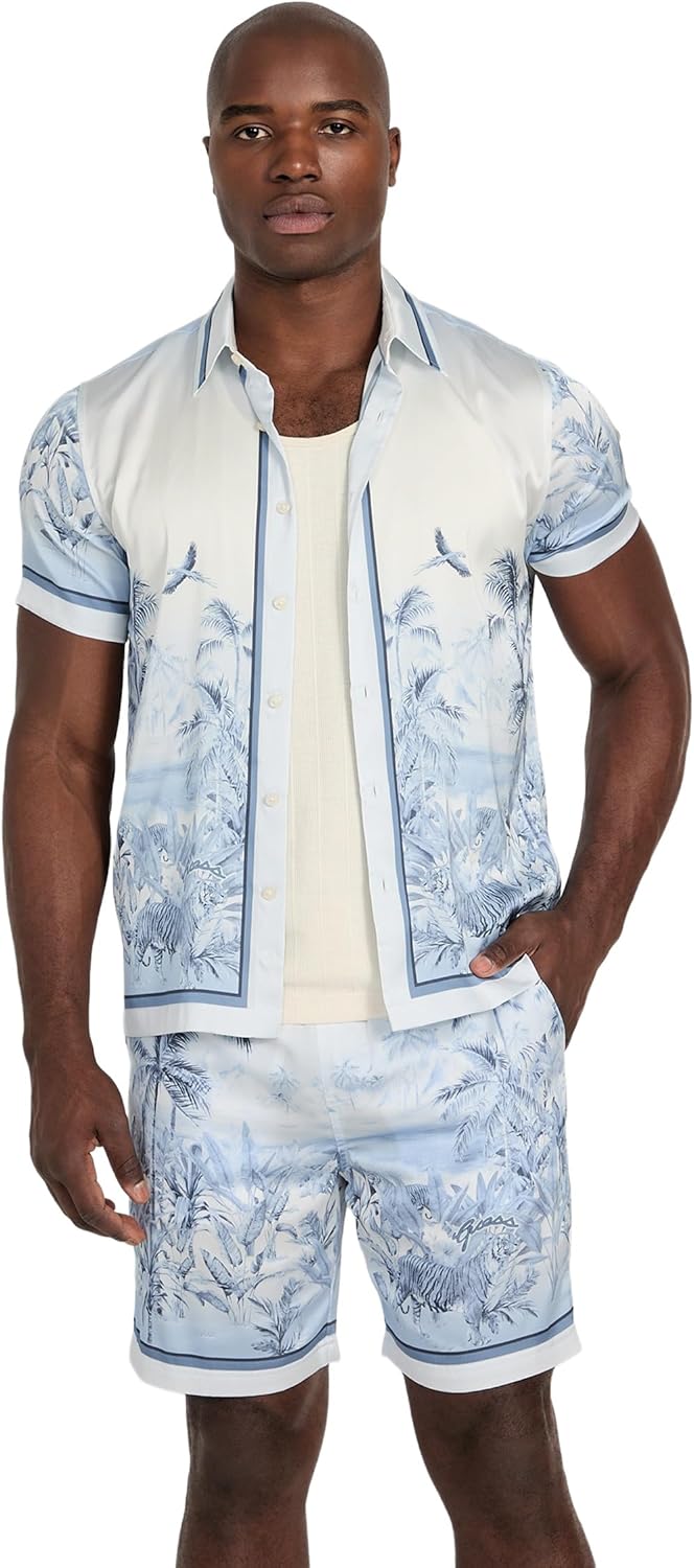 GUESS Men's Eco Short Sleeve Charm Big Cat Shirt