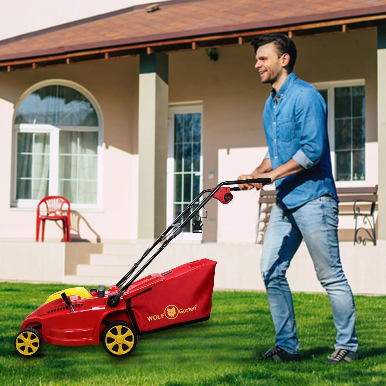 WOLF-Garten A370E 37 cm 1600 W Electric Push Lawn Mower - Red/Yellow