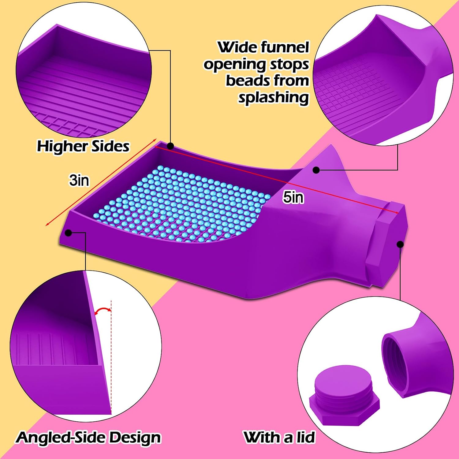 Diamond Painting Tray & Funnel with 3 Storage Jars and Lid, Two Different Diamond Painting Tray Grid Design, Diamond Art Painting Accessories and Tools for 5D Diamond Painting Beads-Purple