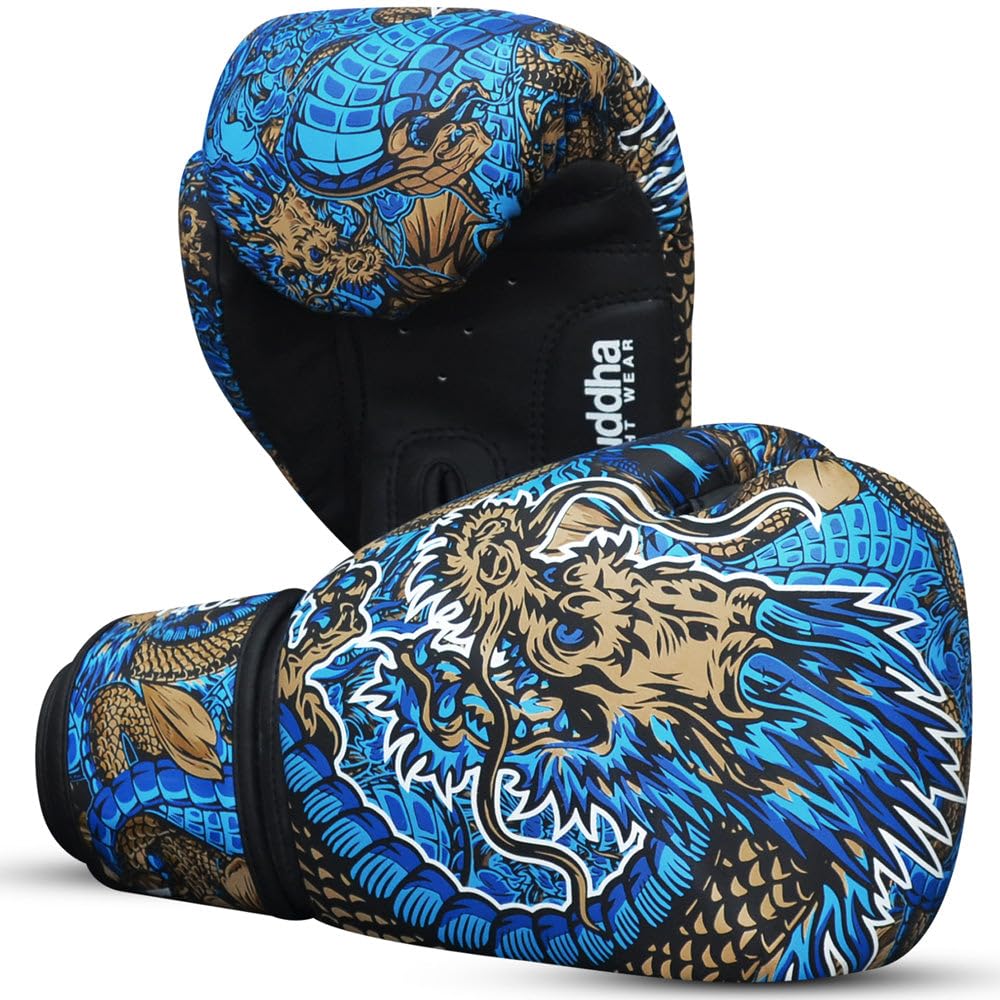 BUDDHA FIGHT WEAR - Guanti da boxe Dragon progettati per allenamenti e sparring in Muay Thai Kickboxing Fitness - Uomini e Donne - Colori multipli - 10 oz 12 oz 14 oz 16 oz