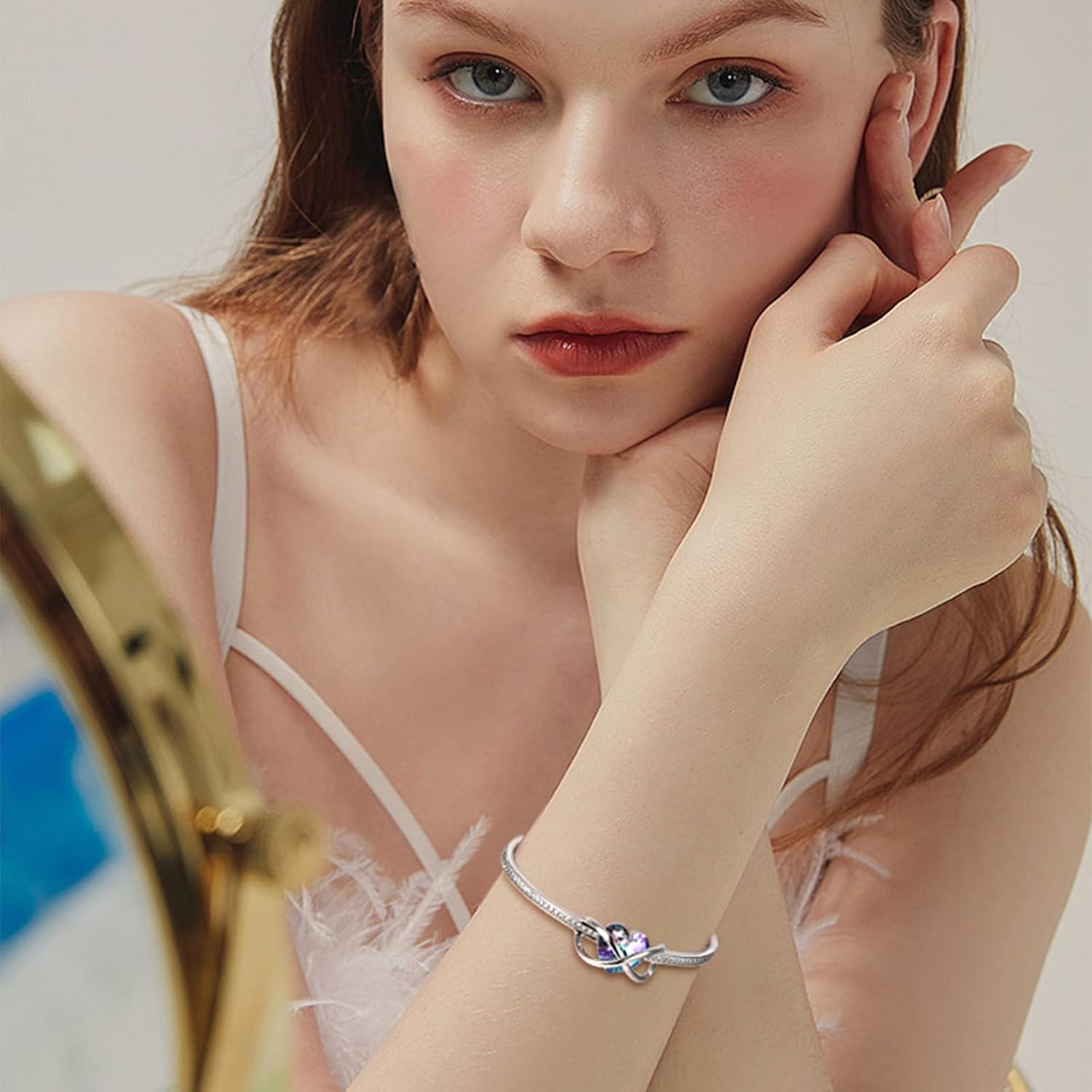 GEORGE · SMITH Women's Silver Plated Adjustable Bracelet Jewellery Heart with Blue Pink Crystal, Ideal Jewellery for Women Birthday Gift for Her Mum Friend - with Gift Box