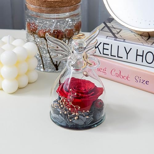 Miniatura 4 de Yamonic Figuras de ángel preservadas de rosas reales en cristal, regalos de ángel de flores hechas a mano para mujeres, madres, amigas en el día de