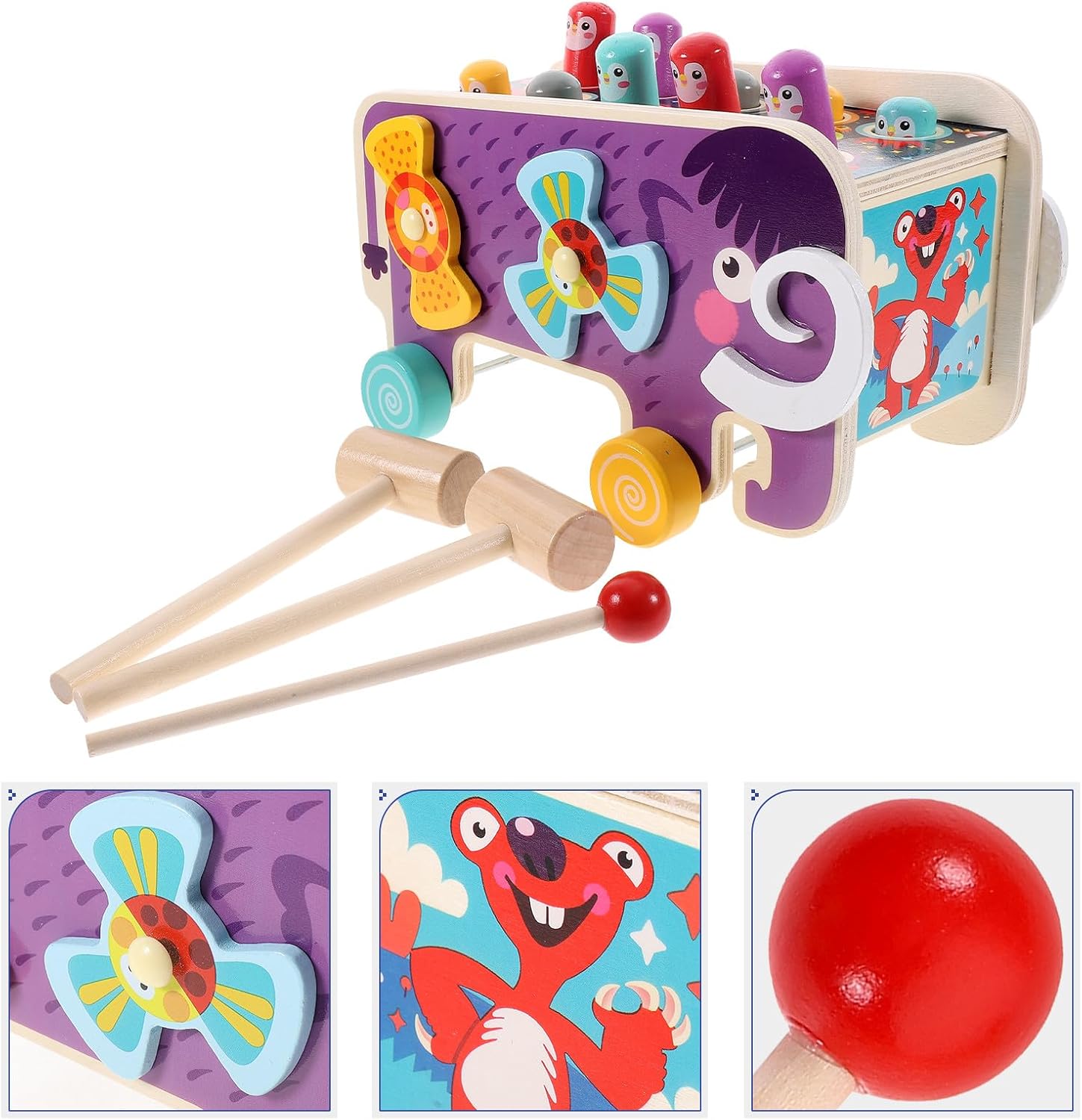 Wooden Whacking Game with Mallet for Preschool Motor Skill Development Educational Pounding Plaything ’s Birthday Interactive Activity Set