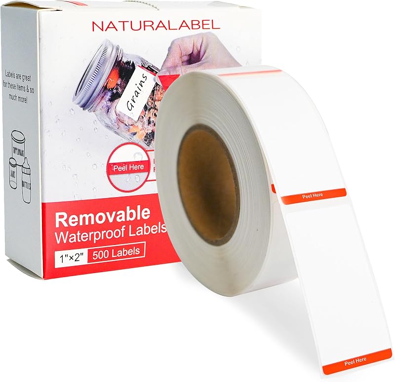 500 Removable Freezer Labels with Dispenser, 1" x 2" (Red) | Blank, writable, remove no residue, waterproof & oilproof, 1 box, 500 labels per box, for meal prep containers