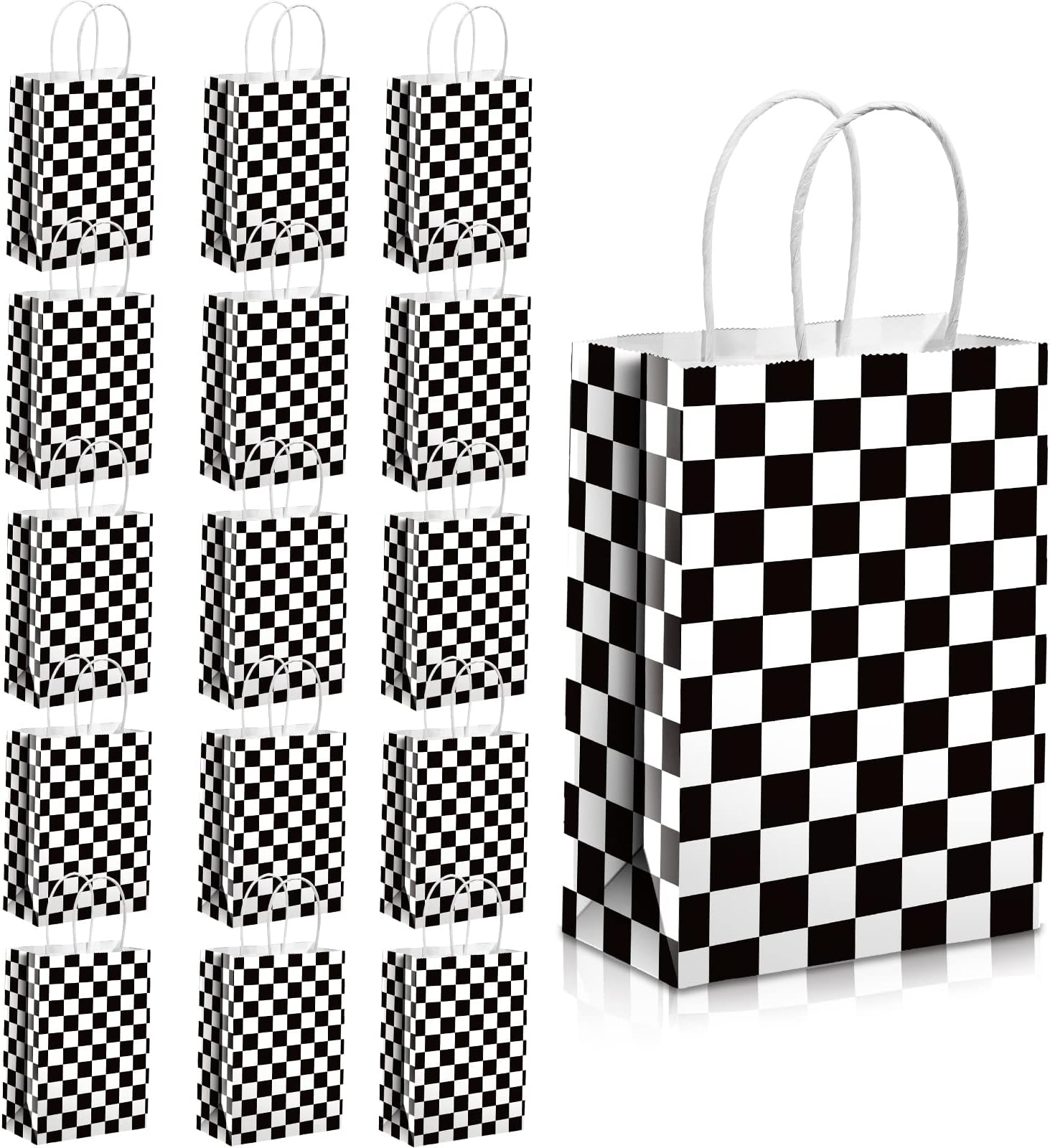 16 Pcs Race Car Party Favor Bags, Checkered Flag Treat Bags
