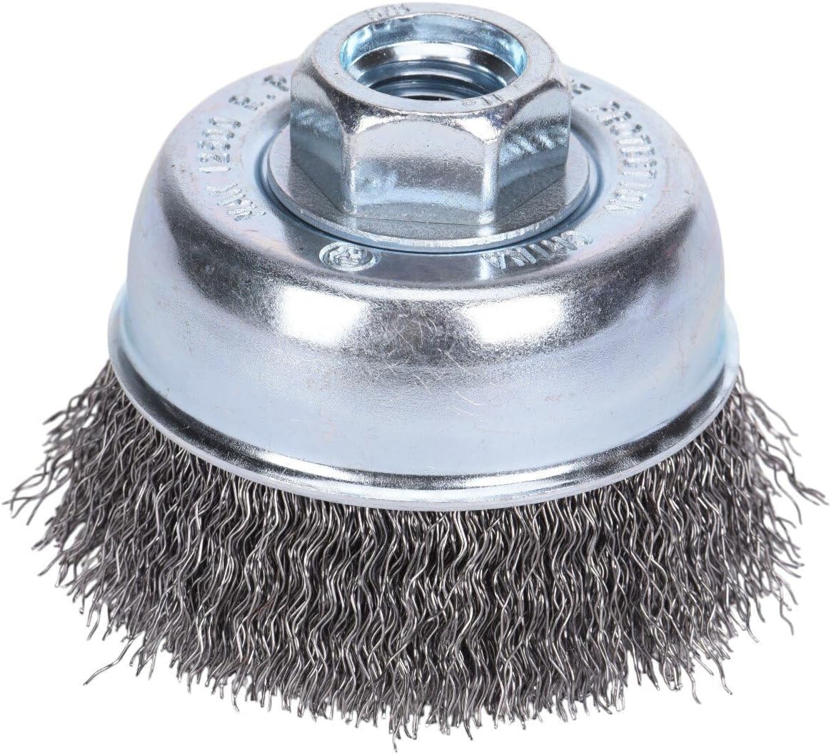 Century Drill & Tool 76061 6" Coarse Crimped Cup Brush, 5/8" X 11" Arbor, 6,600 RPM Max - Heavy-Duty Cleaning and Surface Prep on Concrete and Metal