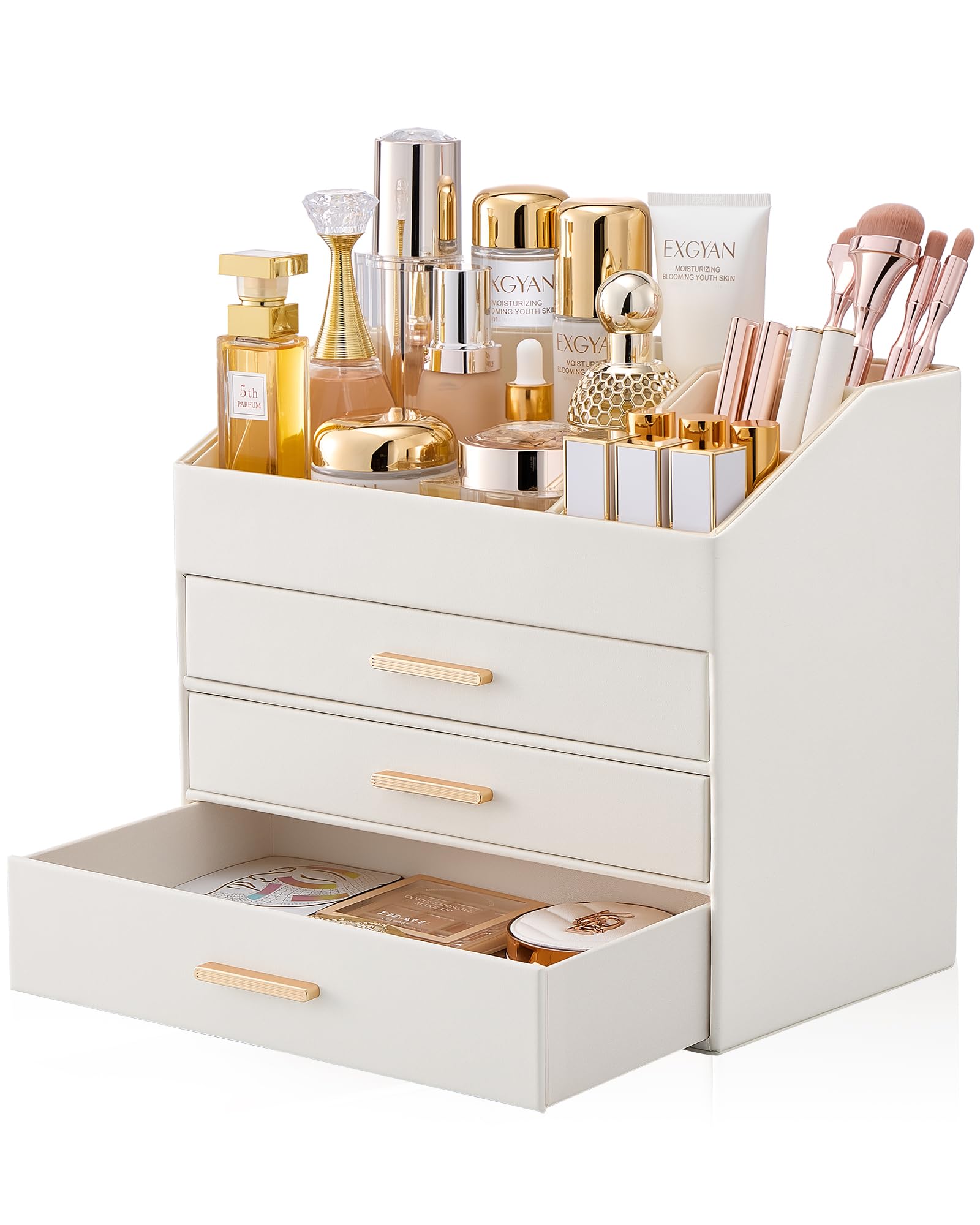 Lolalet Organizador de Cosméticos para Tocador, Bandeja de 3 Niveles con Cajones, Organizador de Perfumes, Organizador de Labiales -Crema