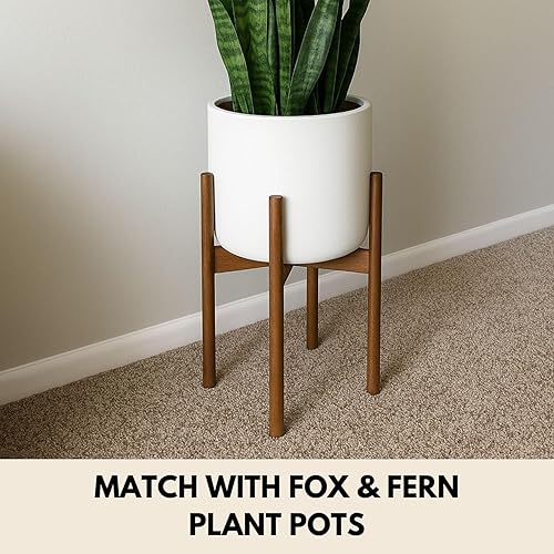 Miniatura 5 de Fox & Fern - Soporte para plantas de mediados de siglo, ancho ajustable de 8 a 12 pulgadas, madera trenzada (sin maceta)