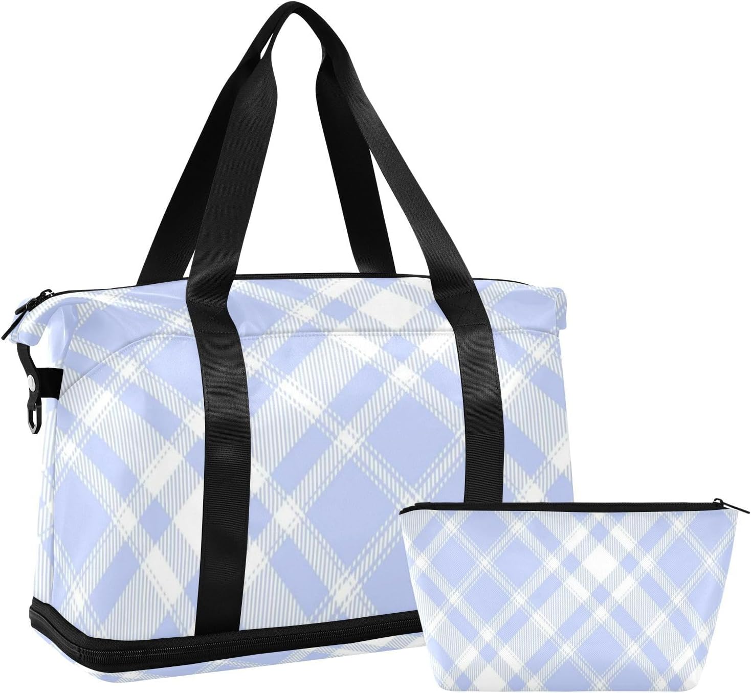 Blue Checkerboard Travel Tote Gym Bag Gym Bag with Adjustable Strap for Hiking Foldable