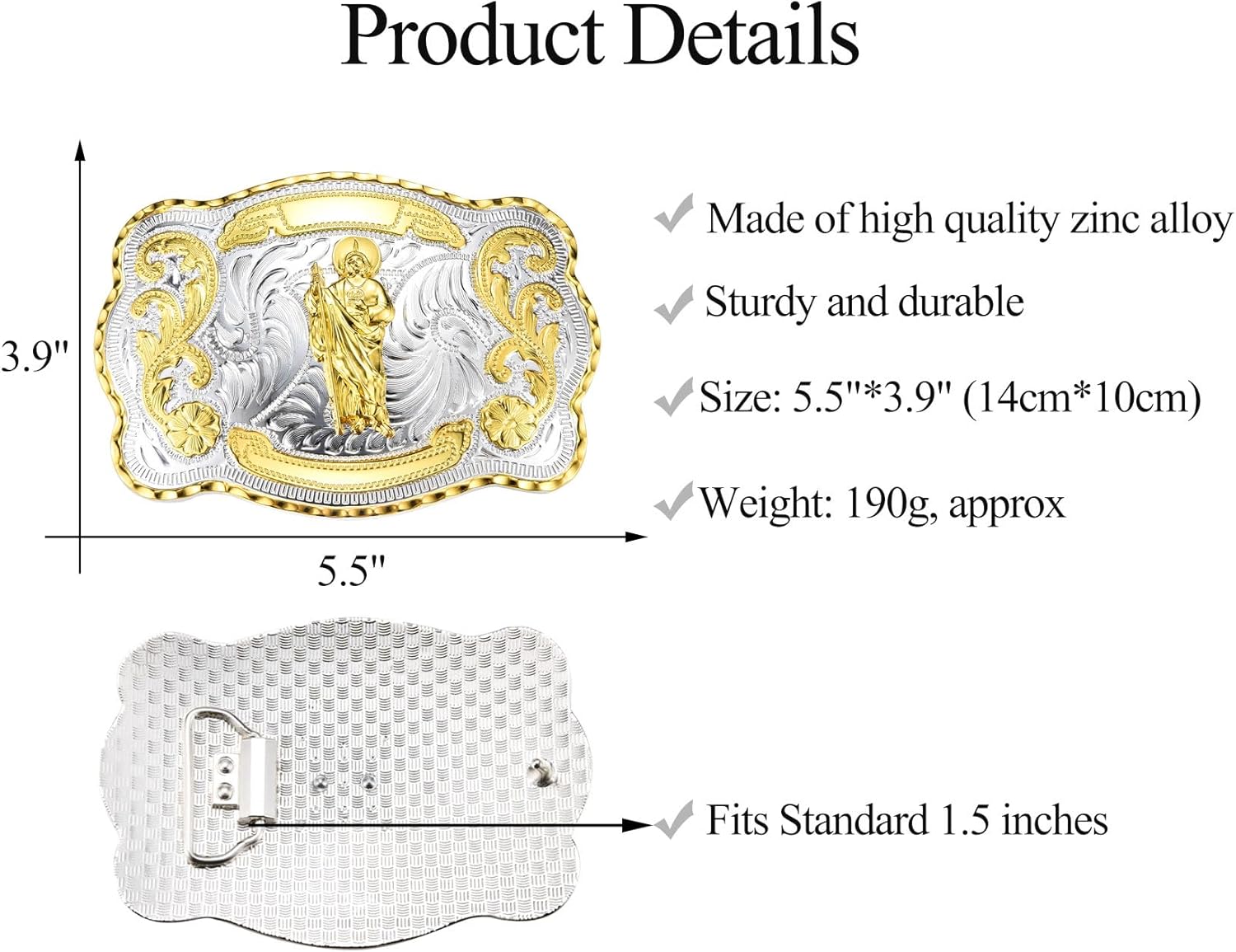 Western Grim/St Jude/Texas/Horse/Bull Belt Buckle for Men, Large American Belt Buckles Jeans Accessory - Image 2