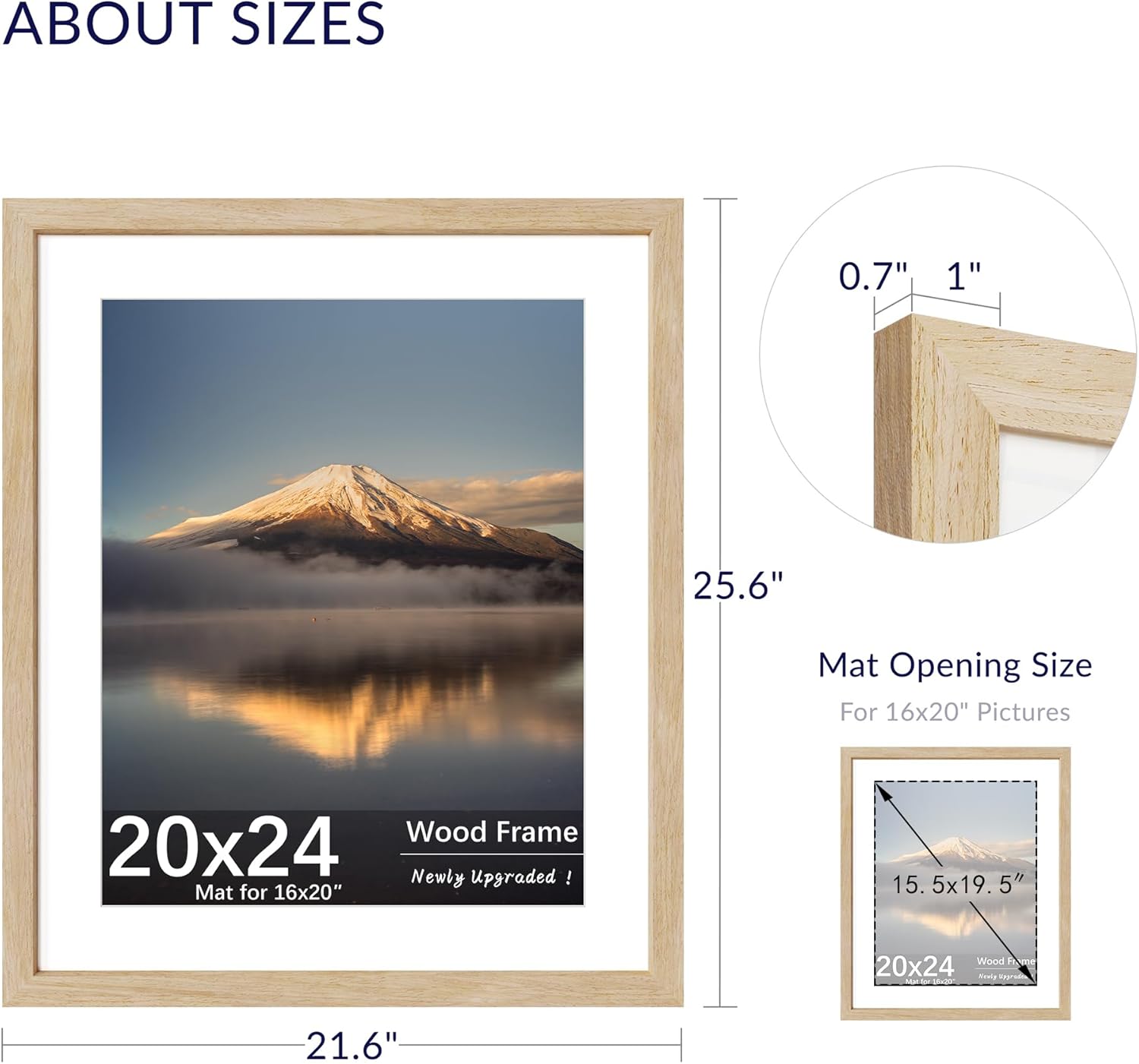 Chrspk 20X24 Poster Frame, Display Pictures 16X20 with Mat or 20X24 Without, Wall Hanging Frames, Natural Oak, 3 Pack Natural Oak 20X24