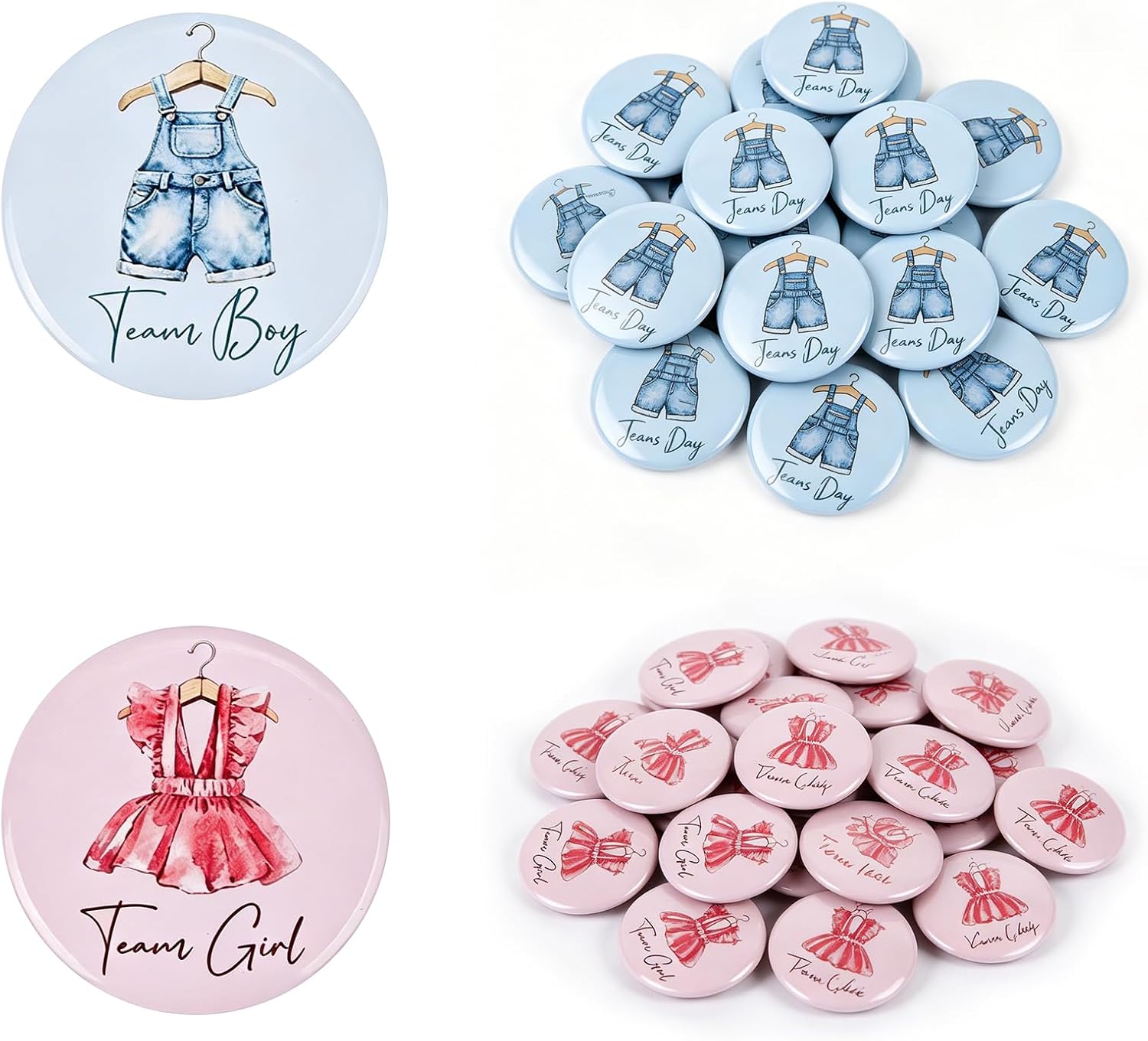 50 Pack Gender Reveal Button Pins, 1.73 Inch Blue and Pink Team Boy or Girl Badges for Baby Shower Party Favors and Decorations