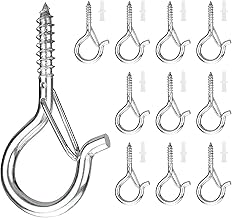 10 x M4 Stainless Steel Wall Mounted Wood Screwing Hooks with Expansion Nails, with Safety Buckle - Silver