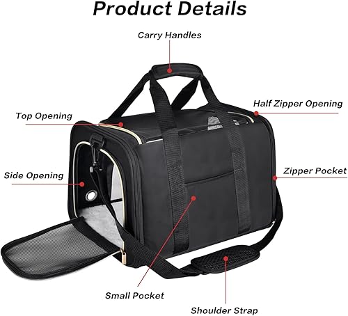 Miniatura 4 de Petmolico Transportador para gatos Bolsa de mascotas de lados suaves para gatos pequeños y medianos, cachorros, 16 libras, transportador de viaje