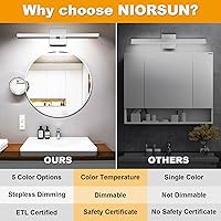 Vista 6 de NIORSUN Lámpara de tocador de baño cromada de 23.6 pulgadas, 14 W, 5 CCT, regulable, accesorios de iluminación LED sobre el espejo, luces de tocador