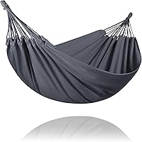 Vista 16 de SUNCREAT Hamaca colgante doble extragrande para camping, hamacas para 2 personas exteriores, resistente, gris oscuro con borlas