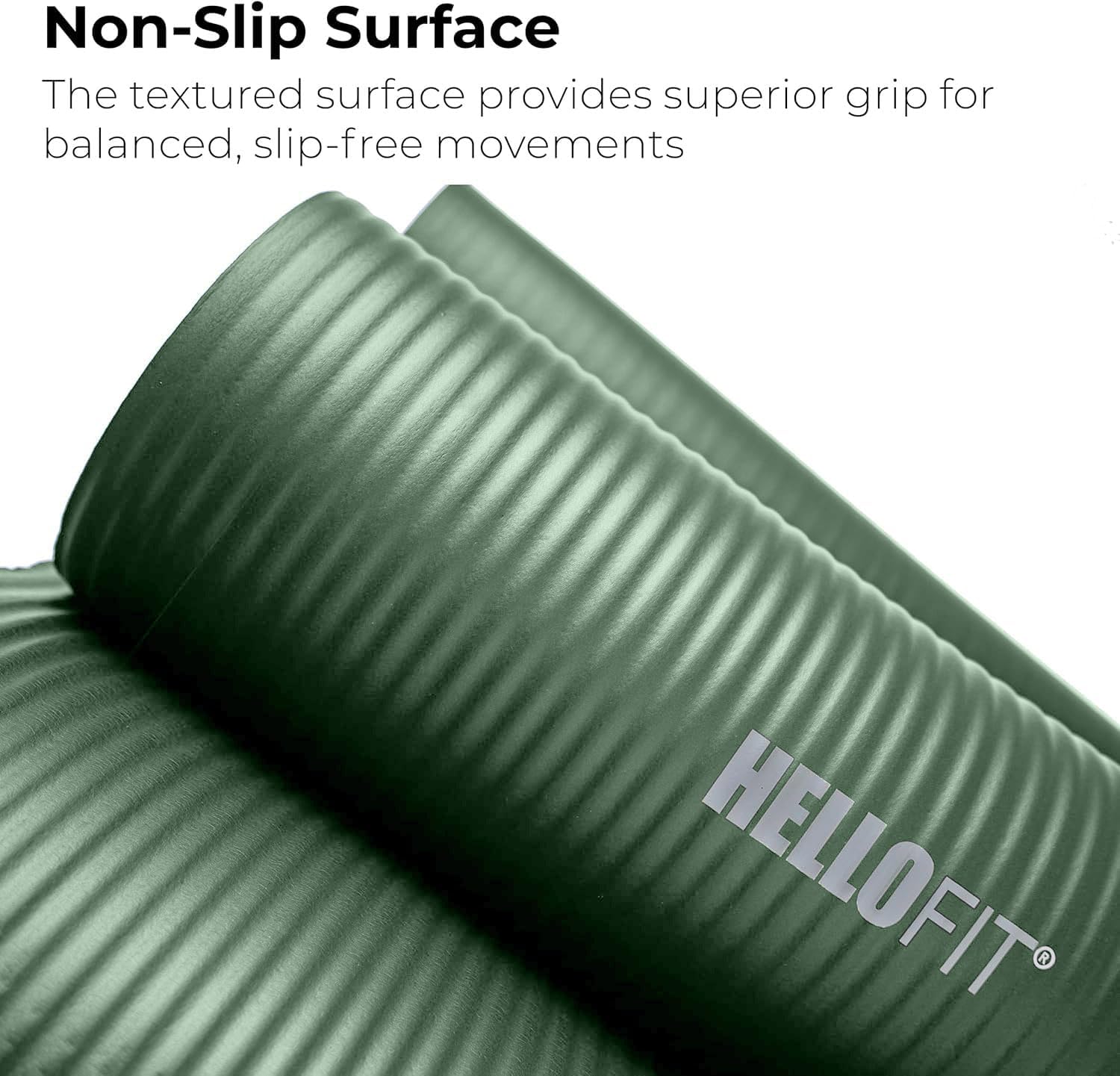 Hello Fit 1/2 Inch Thick Exercise Yoga Mats with Carrying Strap, 72 by 24 Inches, Pack of 4, Bulk Fitness Mat for Yoga, Pilates, or Workout, Non-Slip Rubber Gym Mats